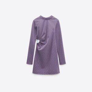 NWT Zara lilac jacquard print cut out back, heart detail side short dress, L